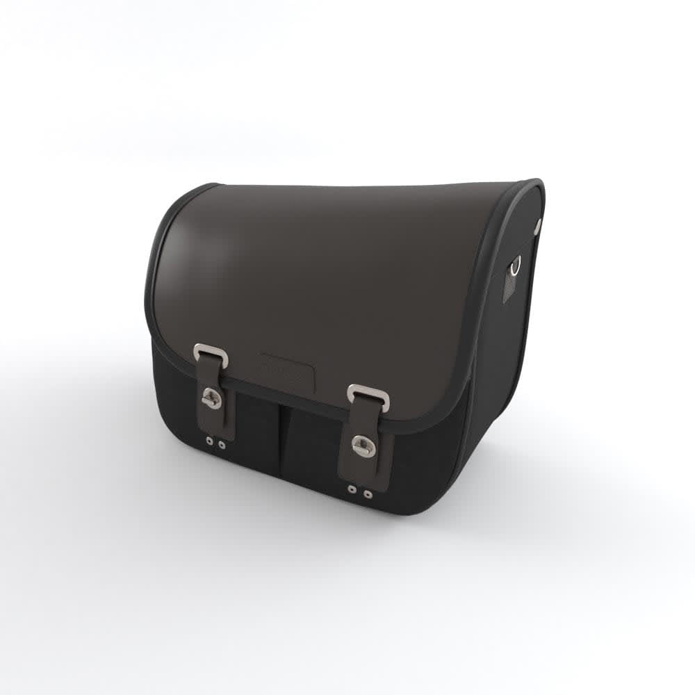 Gepäcktasche aus gewachster Baumwolle / Leder – Rechts – Schwarz / Braun